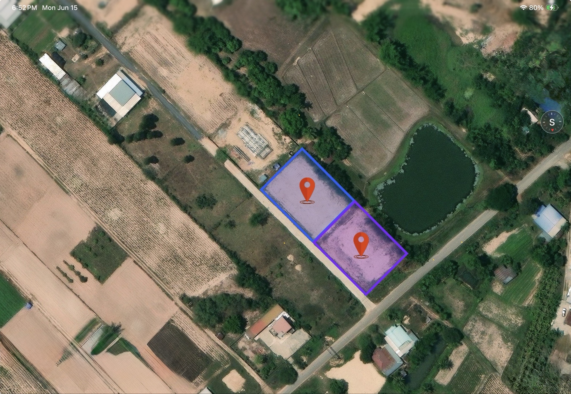 Aerial view with Lot 1 and Lot 2 boundary outlines marked, Non Sa-Nga Junction Road, Udon Thani